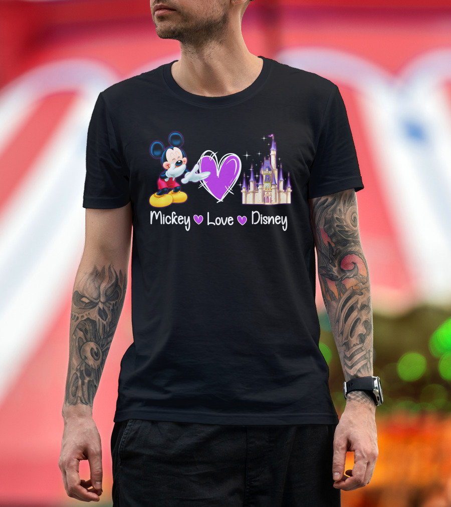 Mickey Love Disney Heart Purple Castle T-Shirt