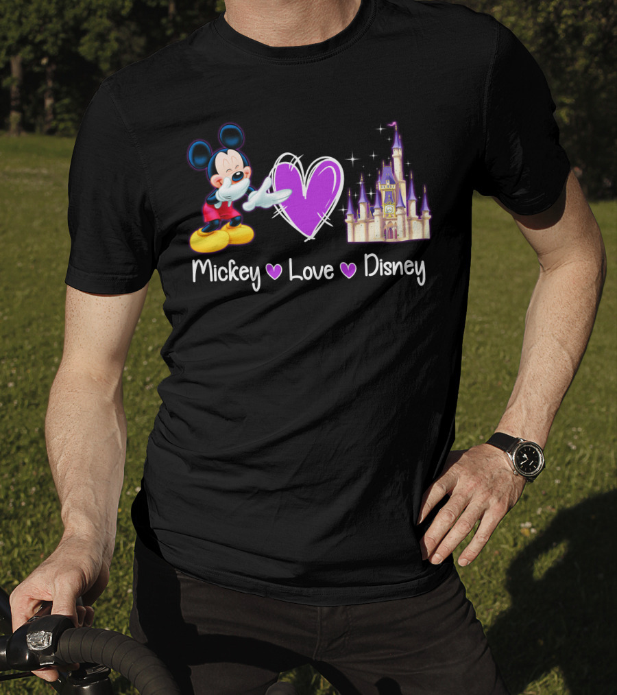 Mickey Love Disney Heart Purple Castle T-Shirt
