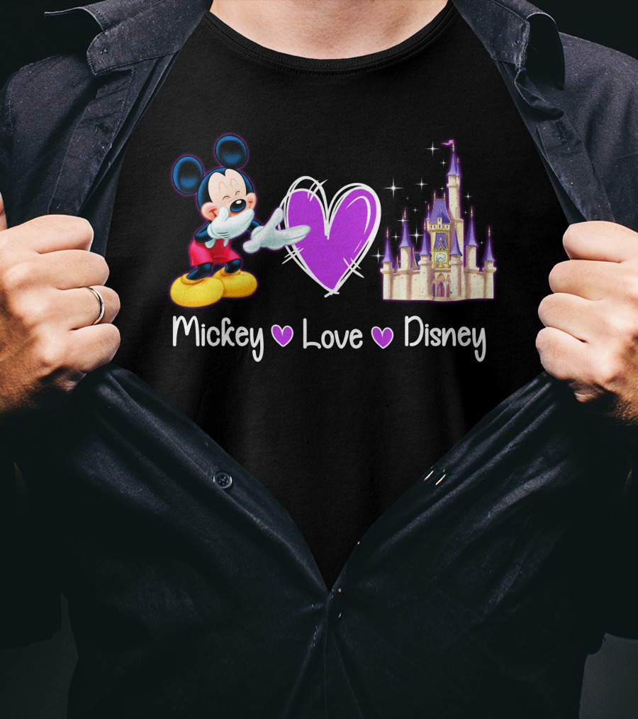Mickey Love Disney Heart Purple Castle T-Shirt