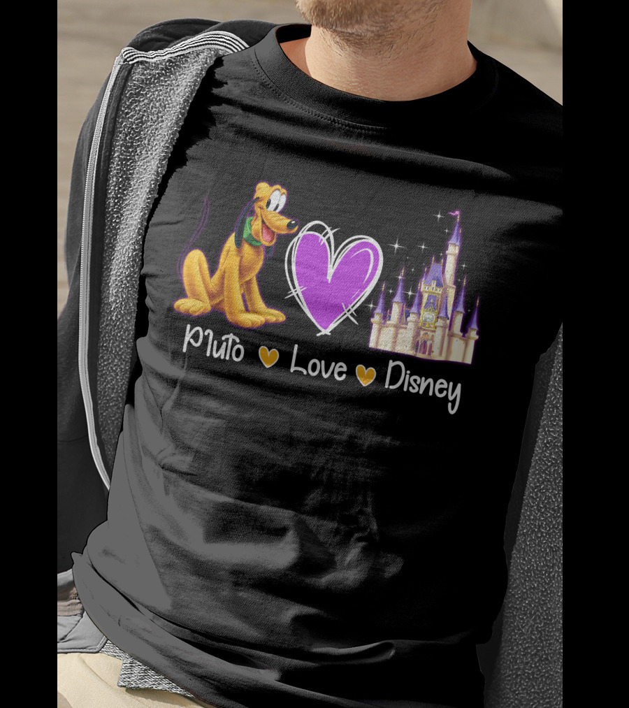 Pluto Love Disney Heart Castle T-Shirt