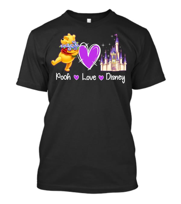 Pooh Love Disney With Purple Heart And Castle T-Shirt