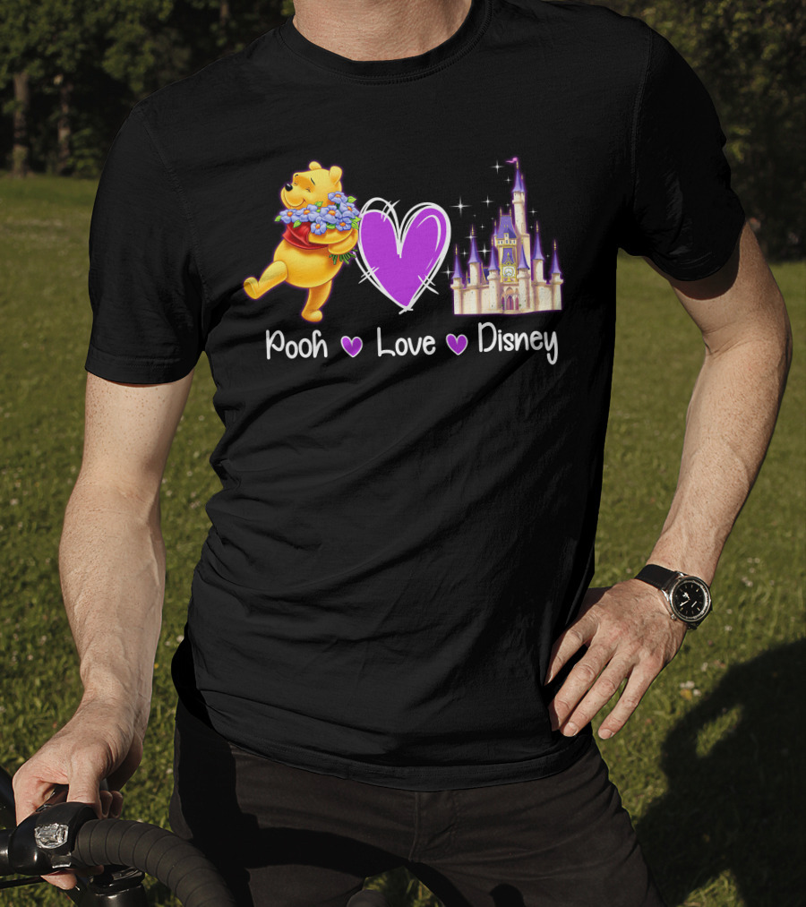 Pooh Love Disney With Purple Heart And Castle T-Shirt
