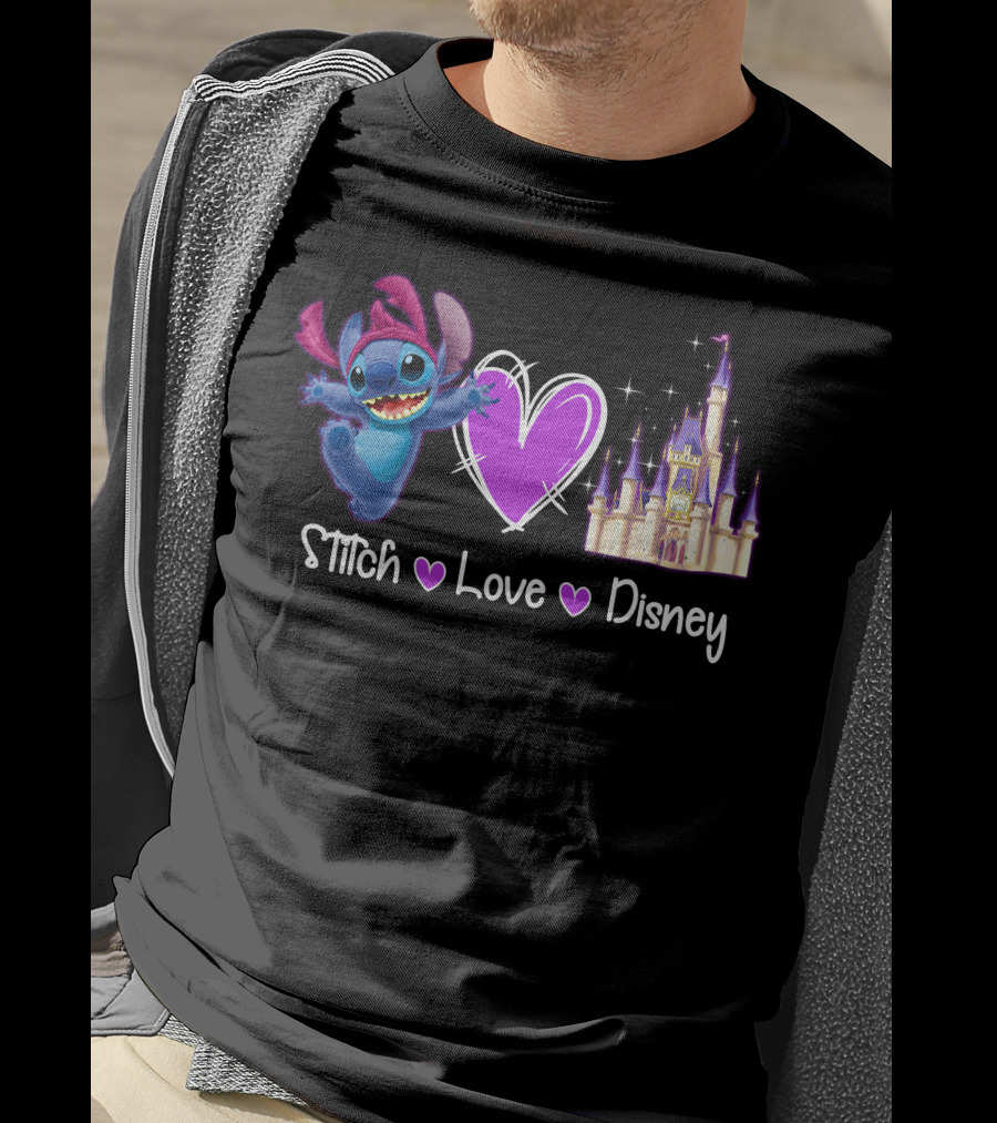 Stitch Love Disney Castle Heart T-Shirt