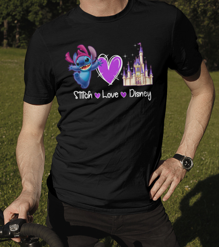 Stitch Love Disney Castle Heart T-Shirt