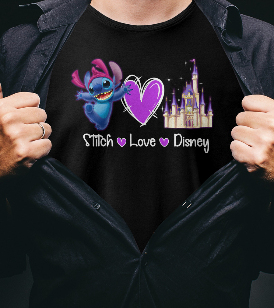 Stitch Love Disney Castle Heart T-Shirt