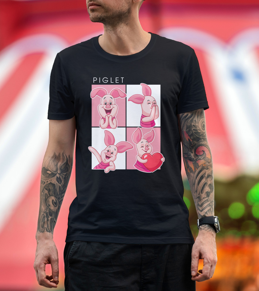 Piglet Cute Expressions With Heart T-Shirt