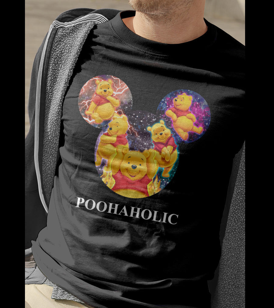 Poohaholic Winnie Mickey Mouse Ears Galaxy Flames Lightning T-Shirt