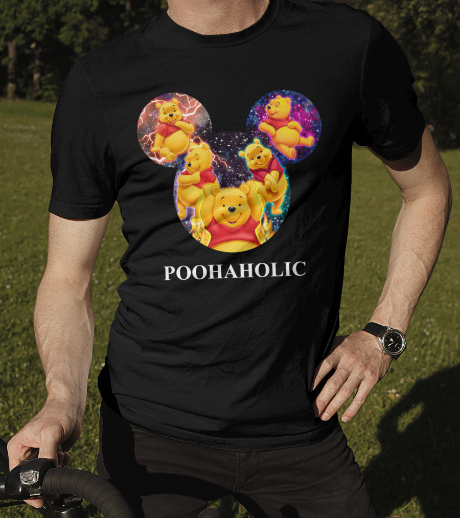 Poohaholic Winnie Mickey Mouse Ears Galaxy Flames Lightning T-Shirt