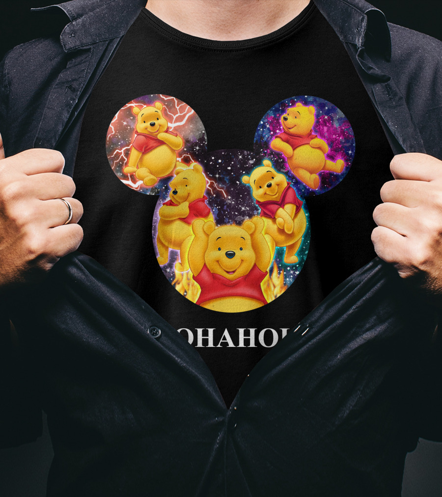 Poohaholic Winnie Mickey Mouse Ears Galaxy Flames Lightning T-Shirt