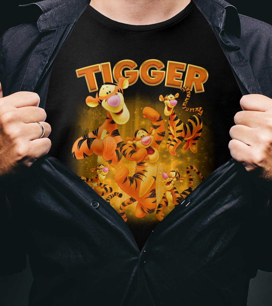 Tigger Character Collage In Vibrant Orange And Yellow T-Shirt