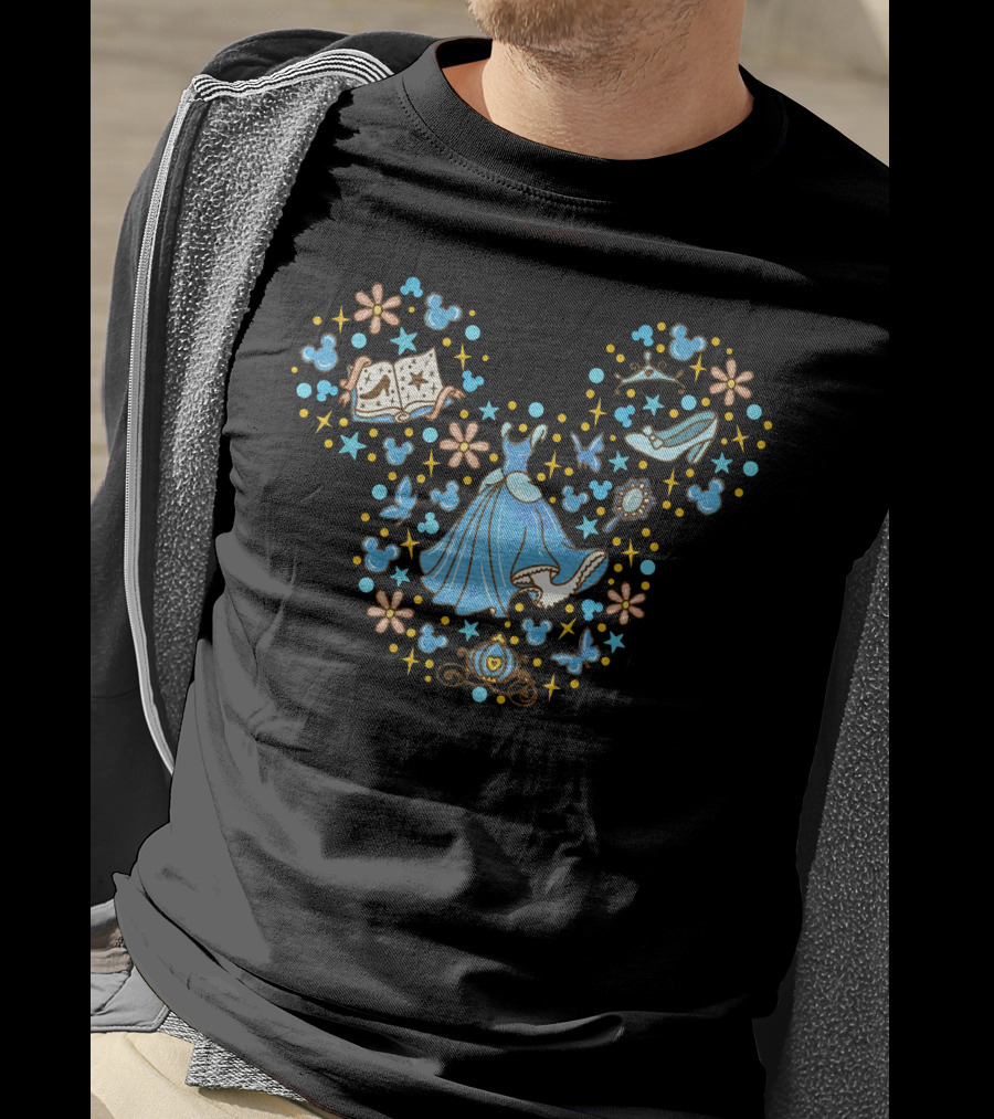 Cinderella Mickey Mouse Head Icon With Glass Slipper And Magic Elements T-Shirt