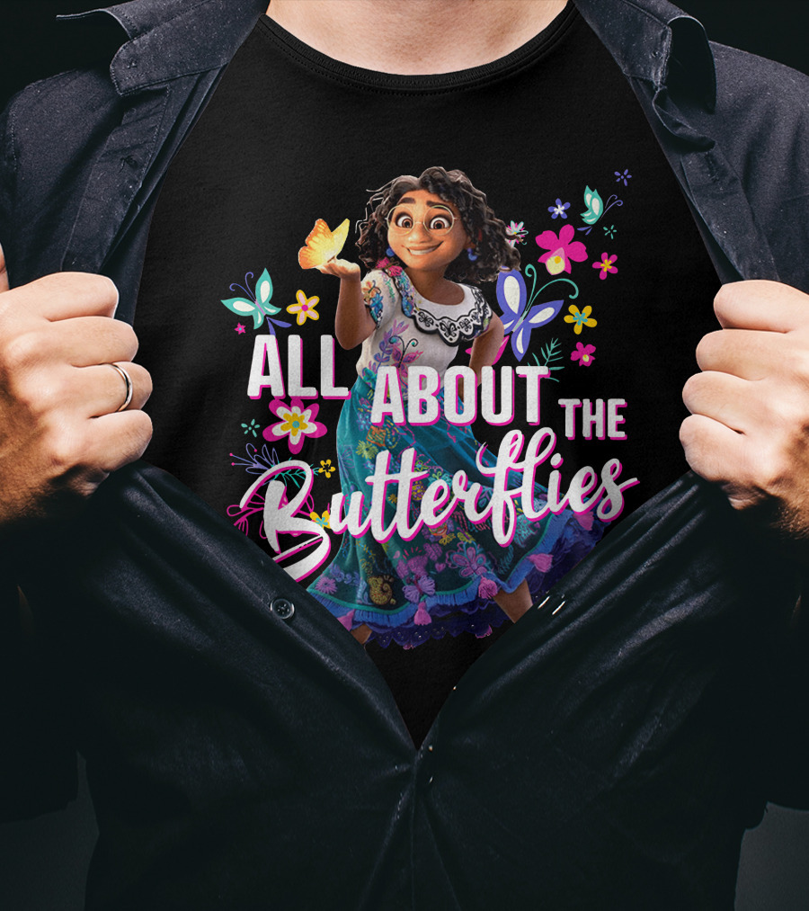 All About The Butterflies Colorful Floral Character T-Shirt
