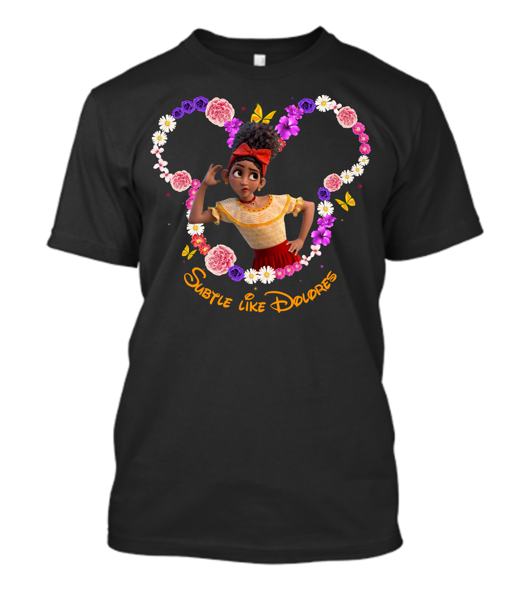 Subtle Like Dolores Floral Heart Frame With Butterflies T-Shirt