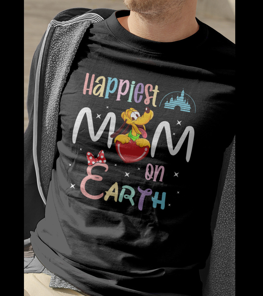 Happiest Mom On Earth Pluto Disney Castle Minnie Bow T-Shirt