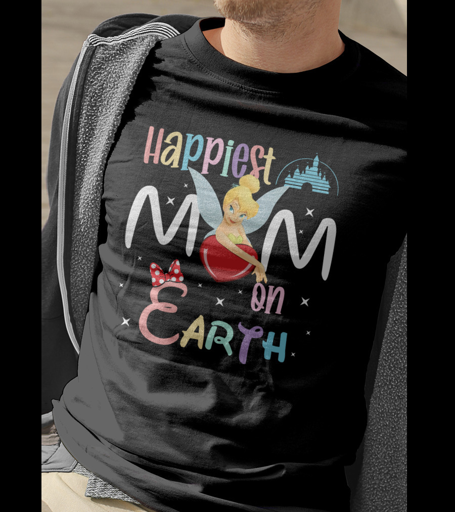 Happiest Mom On Earth Tinkerbell Disney Castle Minnie Mouse Bow T-Shirt