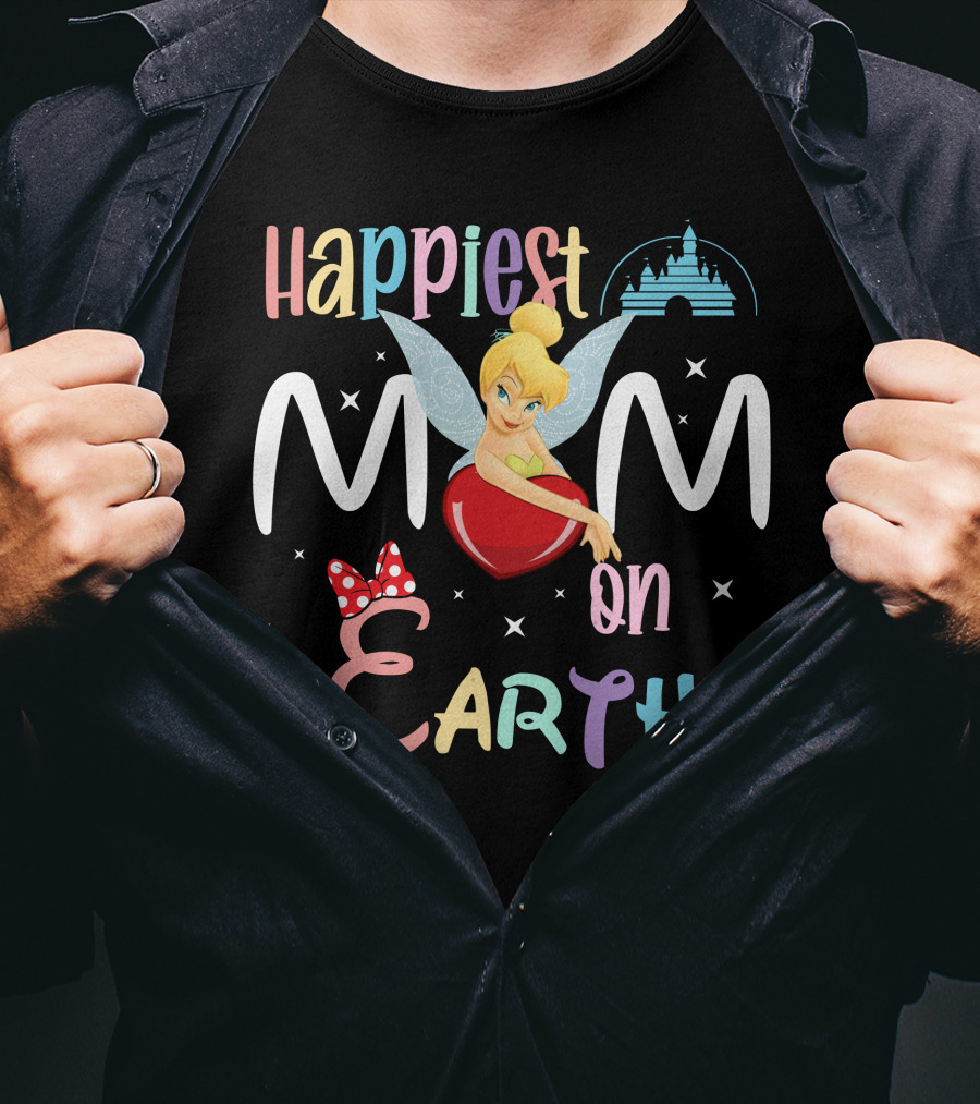 Happiest Mom On Earth Tinkerbell Disney Castle Minnie Mouse Bow T-Shirt