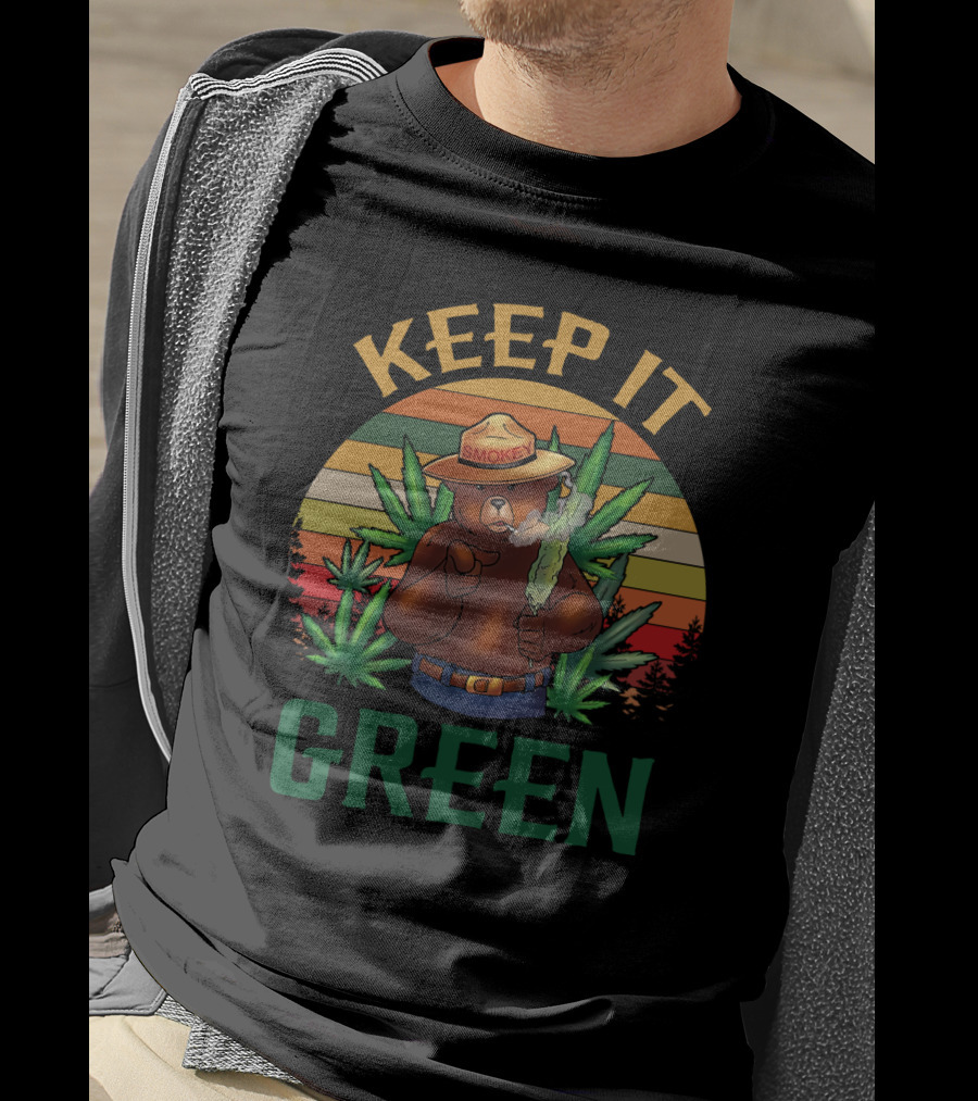 Smokey Keep It Green Retro Cannabis Smokey The Bear T-Shirt