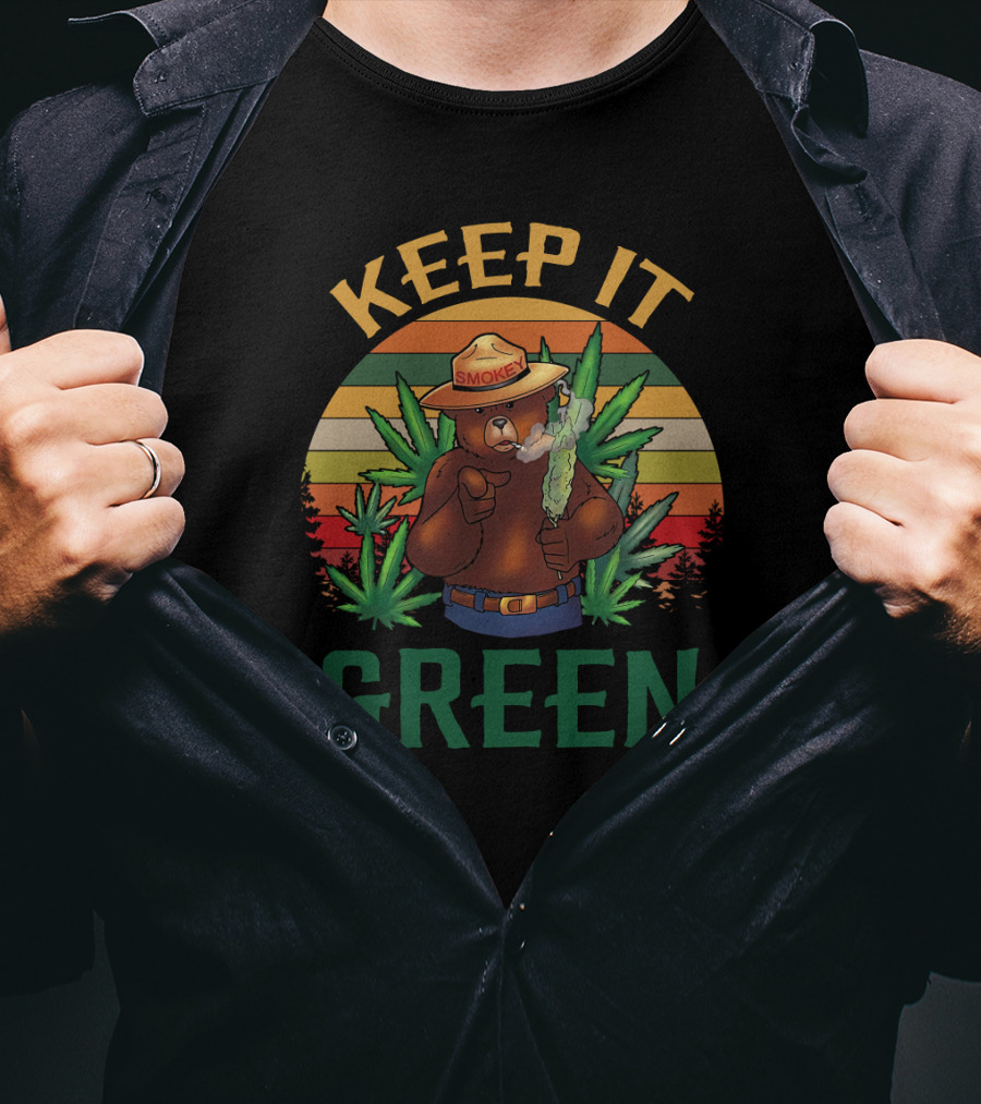 Smokey Keep It Green Retro Cannabis Smokey The Bear T-Shirt
