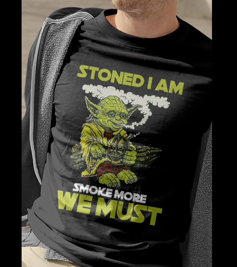 Stoned I Am Smoke More We Must Yoda Smoking Fantasy Image T-Shirt