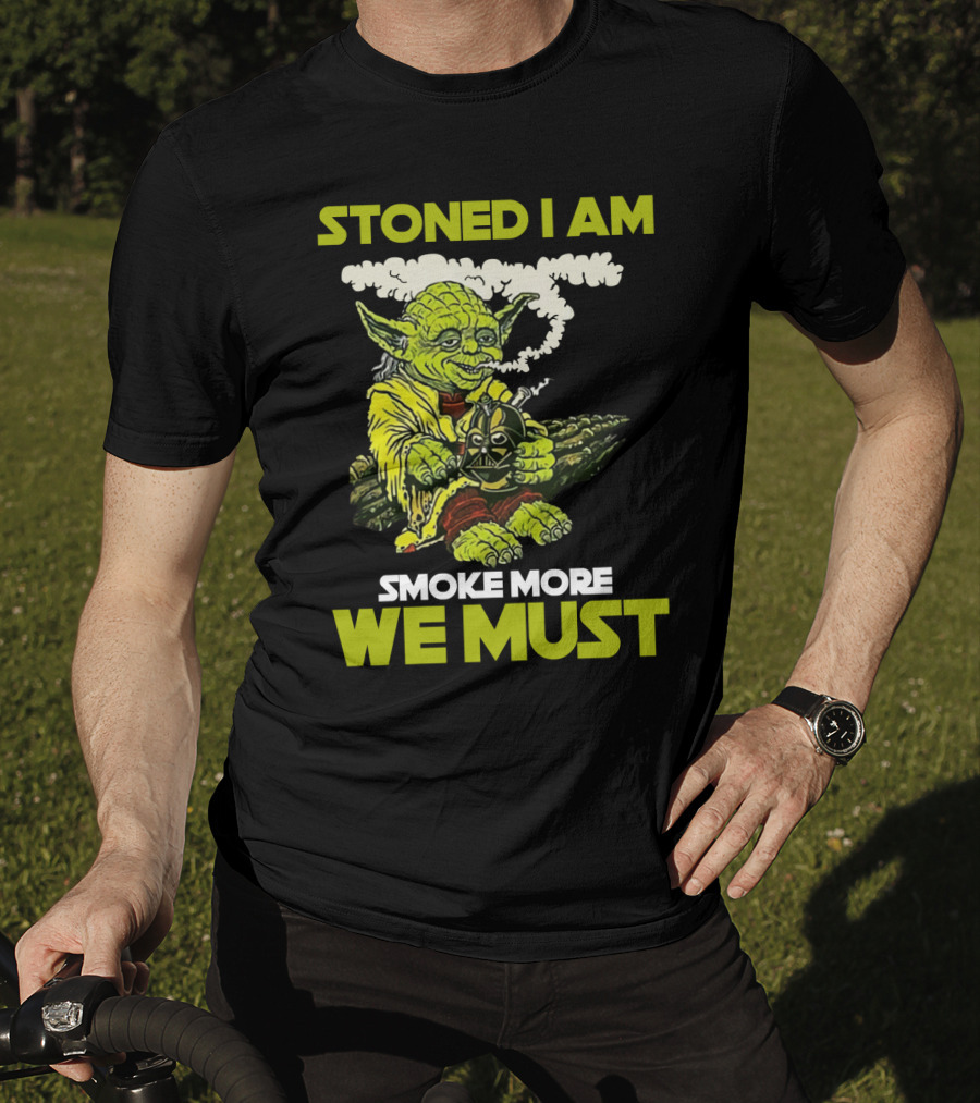 Stoned I Am Smoke More We Must Yoda Smoking Fantasy Image T-Shirt