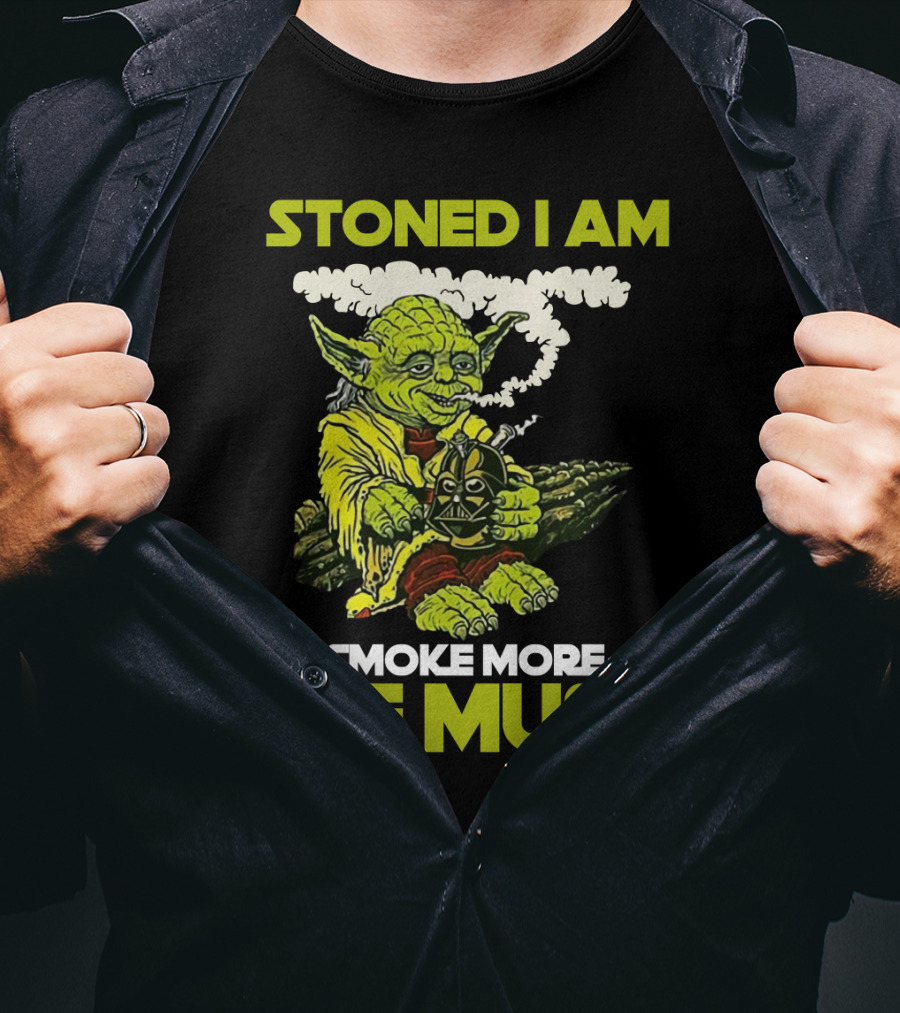 Stoned I Am Smoke More We Must Yoda Smoking Fantasy Image T-Shirt