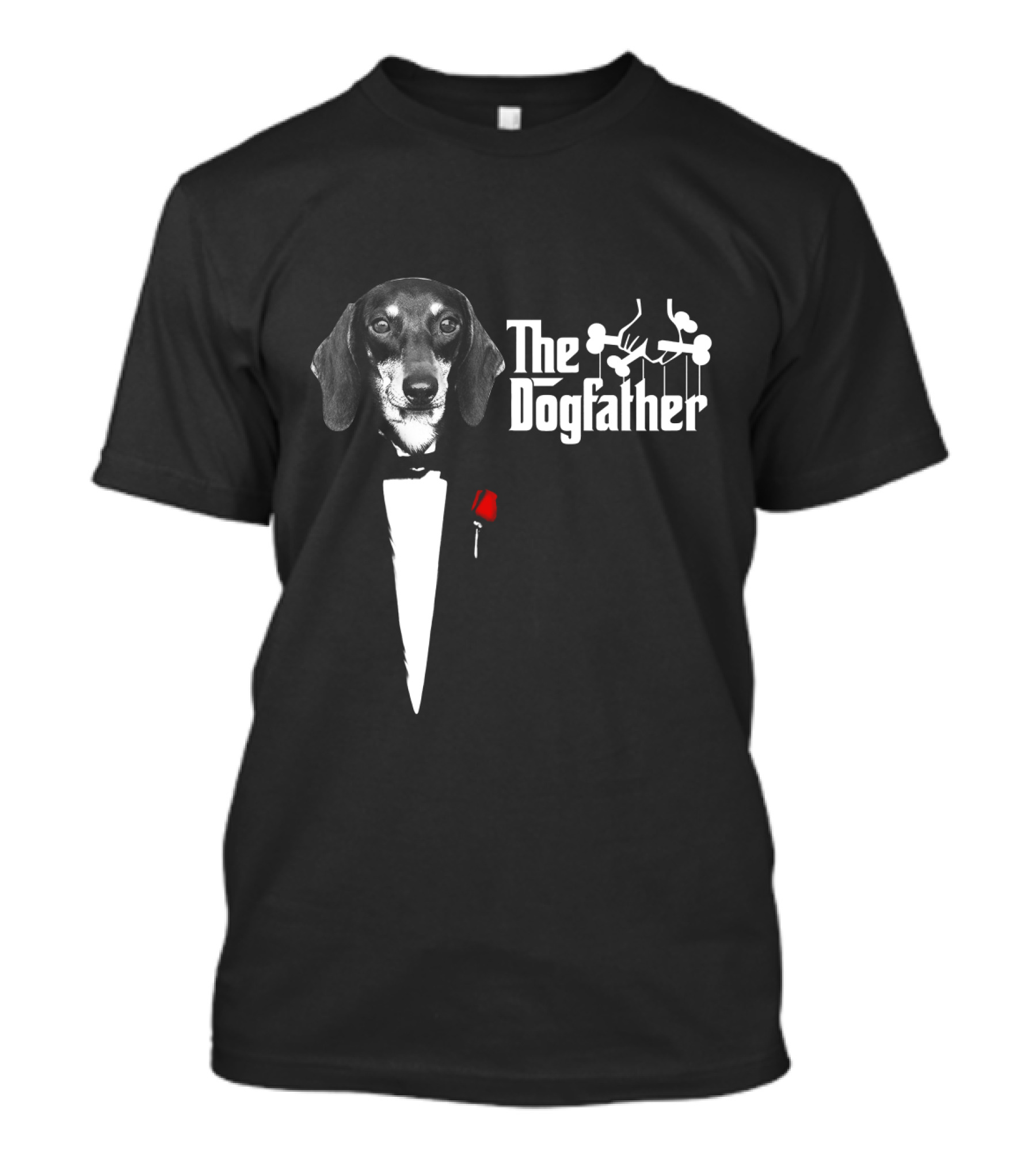 The Dogfather Dashund Tuxedo Rose Puppeteer T-Shirt