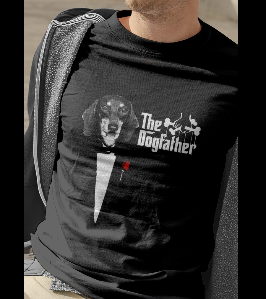 The Dogfather Dashund Tuxedo Rose Puppeteer T-Shirt