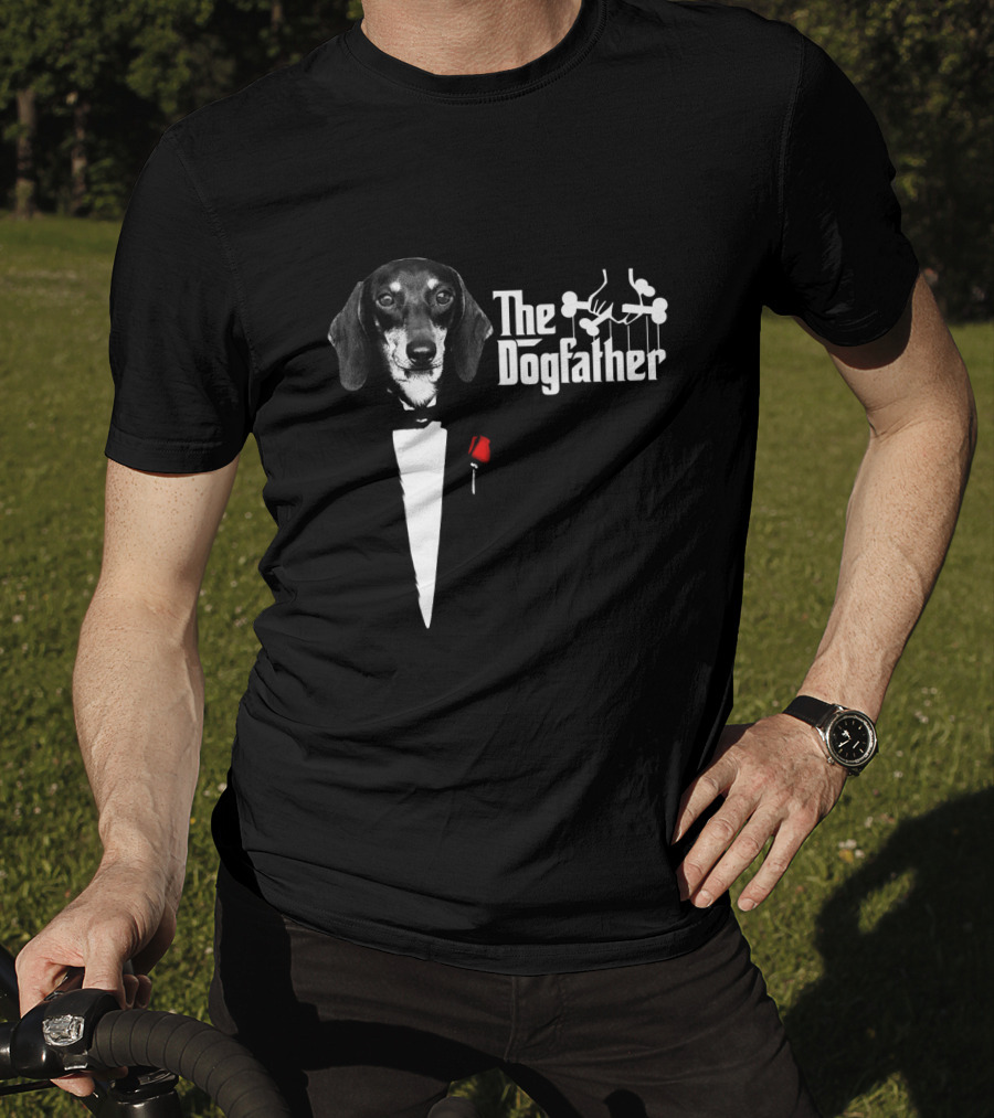 The Dogfather Dashund Tuxedo Rose Puppeteer T-Shirt