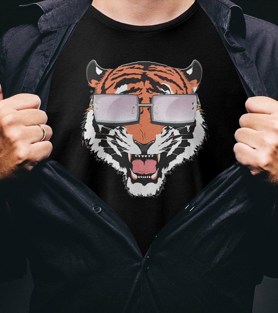 Cincinnati Bengals Tiger Head In Sunglasses T-Shirt