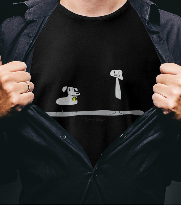 Human And Dog Cartoon Fetch Game Over Playful Interaction T-Shirt