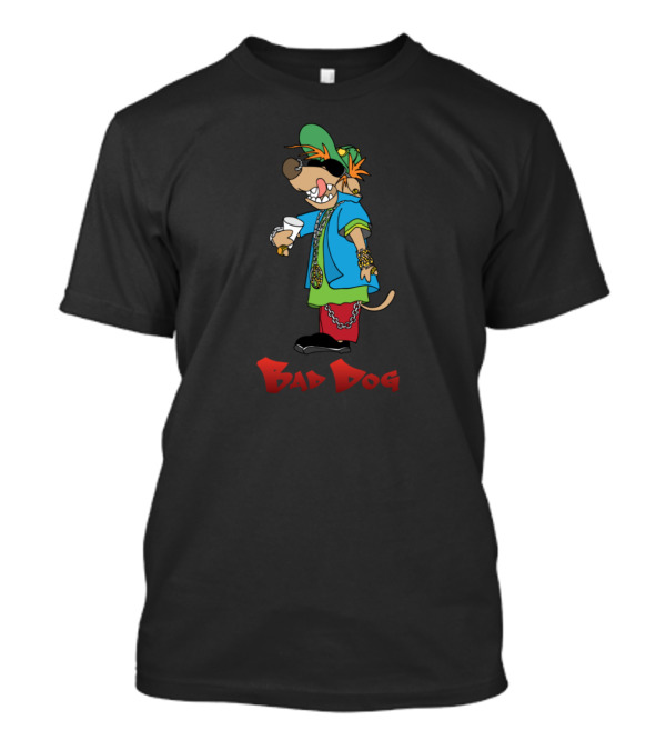 Bad Dog Cartoon Character With Hip-Hop Style And Large Buttons T-Shirt
