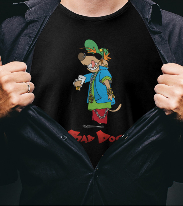 Bad Dog Cartoon Character With Hip-Hop Style And Large Buttons T-Shirt