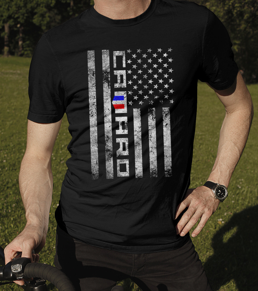 CAMARO American Flag Vertical Stripes Grunge T-Shirt