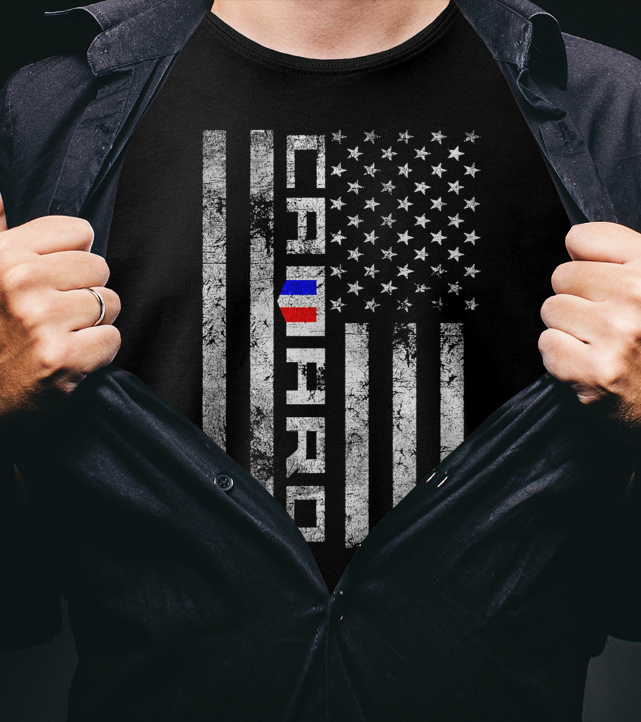 CAMARO American Flag Vertical Stripes Grunge T-Shirt