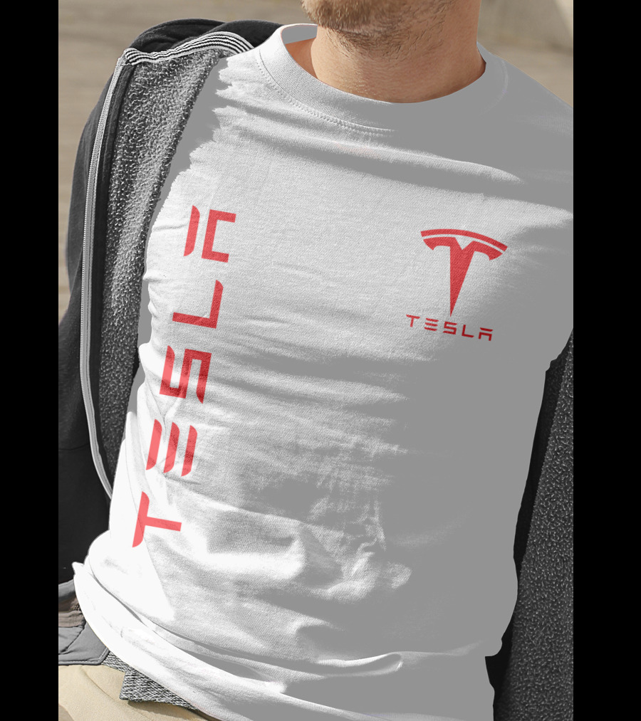 Tesla Vertical And Logo Red T-Shirt