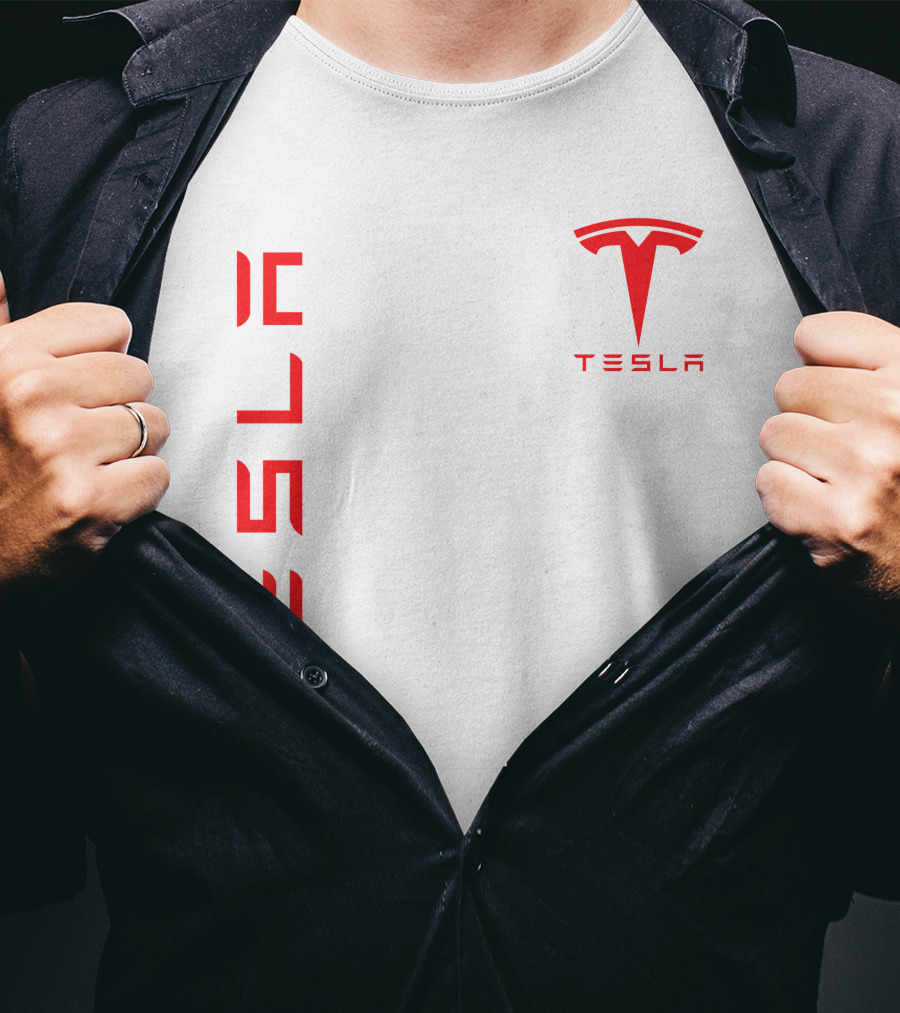 Tesla Vertical And Logo Red T-Shirt