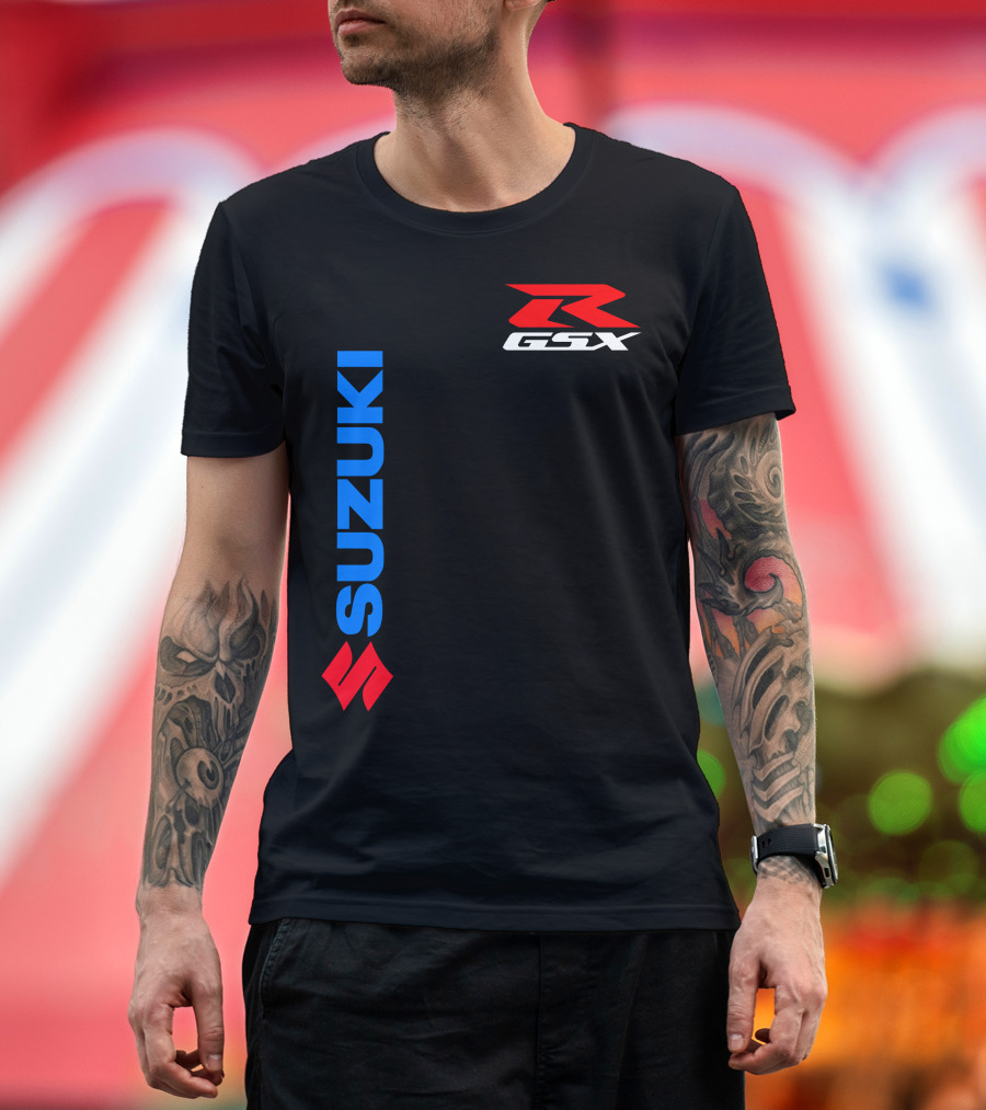 SUZUKI GSX-R Vertical Blue Red Logo Branding T-Shirt