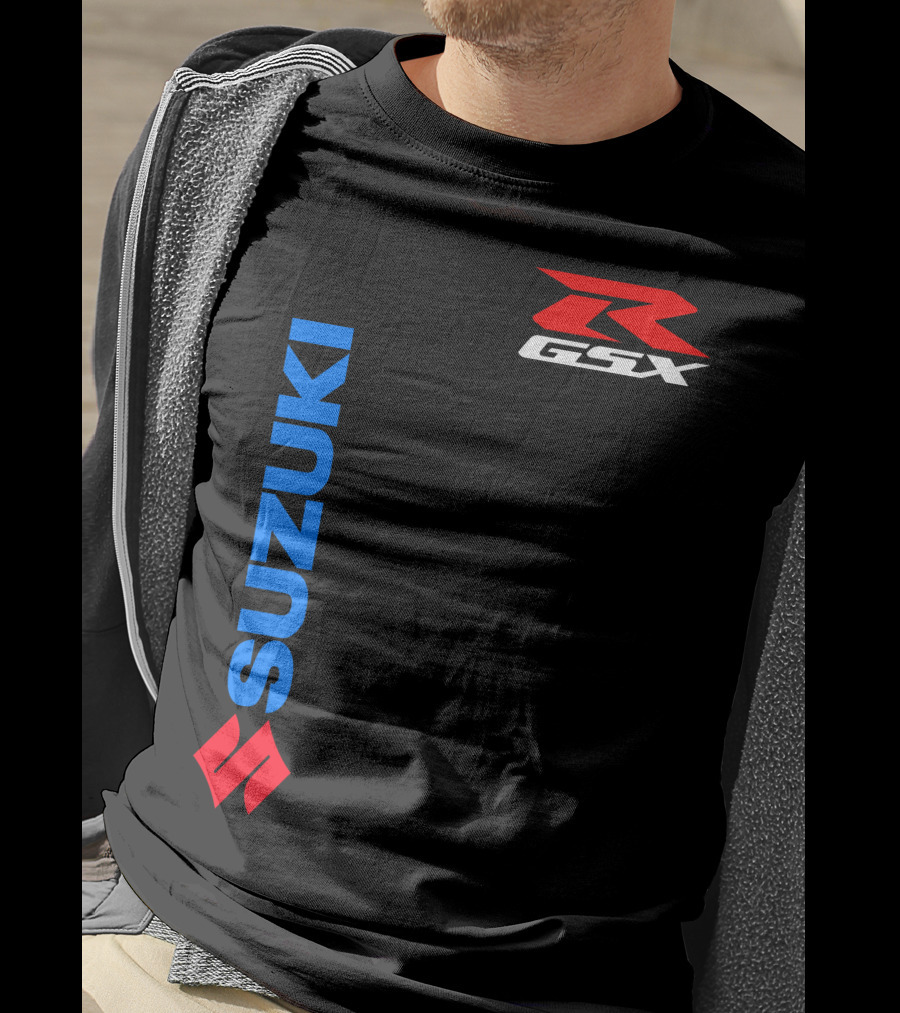 SUZUKI GSX-R Vertical Blue Red Logo Branding T-Shirt
