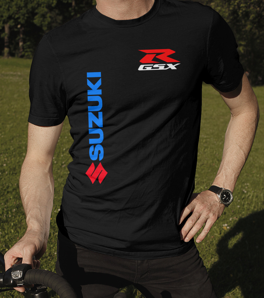 SUZUKI GSX-R Vertical Blue Red Logo Branding T-Shirt