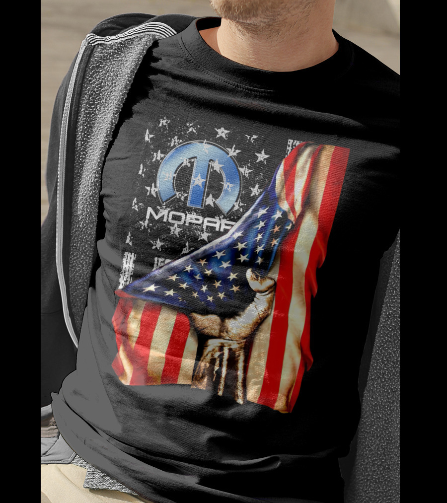 MOPAR American Flag Grunge Style With Fist And Stars T-Shirt