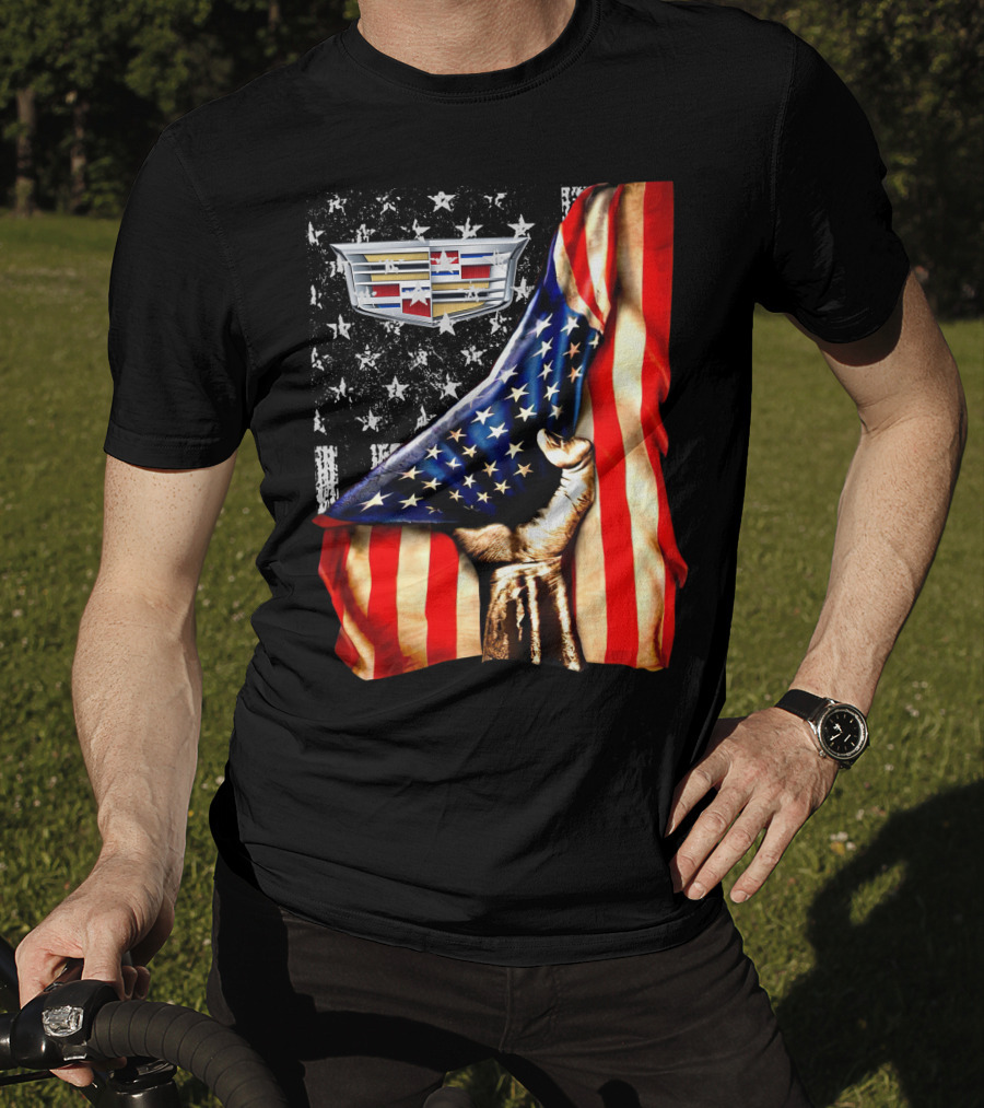 Cadillac Logo American Flag Hand Stars Stripes T-Shirt