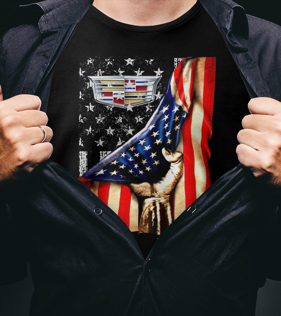 Cadillac Logo American Flag Hand Stars Stripes T-Shirt