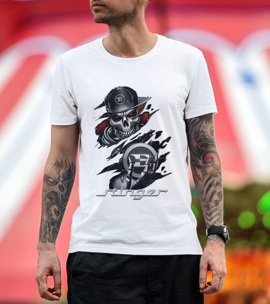 Stinger Skull With Hat And Logo Emblem T-Shirt