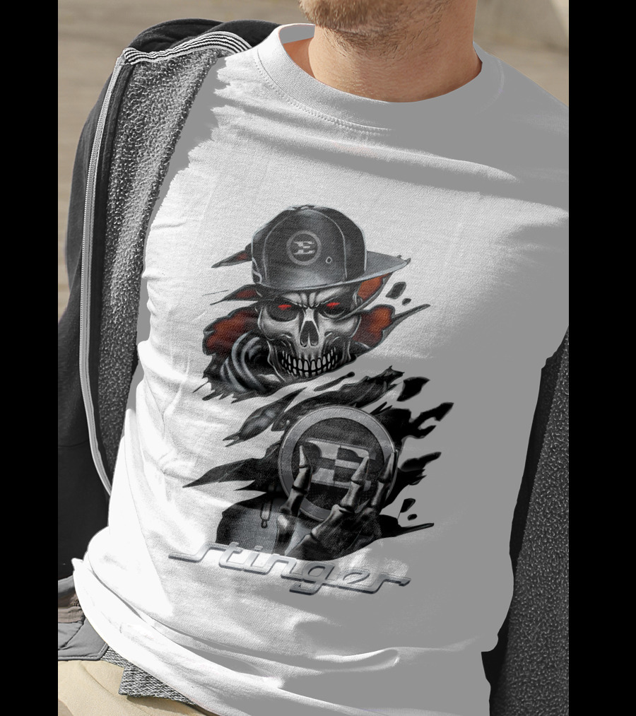 Stinger Skull With Hat And Logo Emblem T-Shirt
