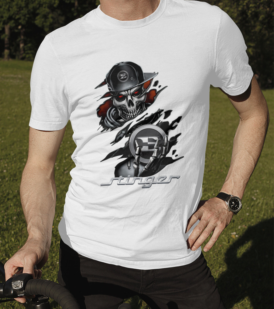 Stinger Skull With Hat And Logo Emblem T-Shirt