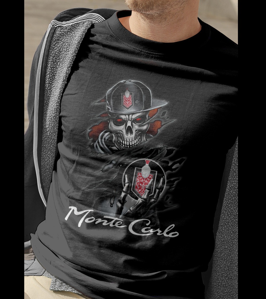 Monte Carlo Skull With Red Emblem And Cap T-Shirt