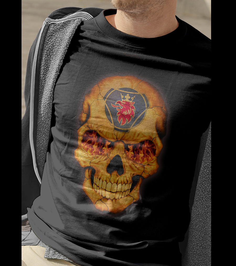 SCANIA Skull With Fiery Eyes And Lion Emblem T-Shirt
