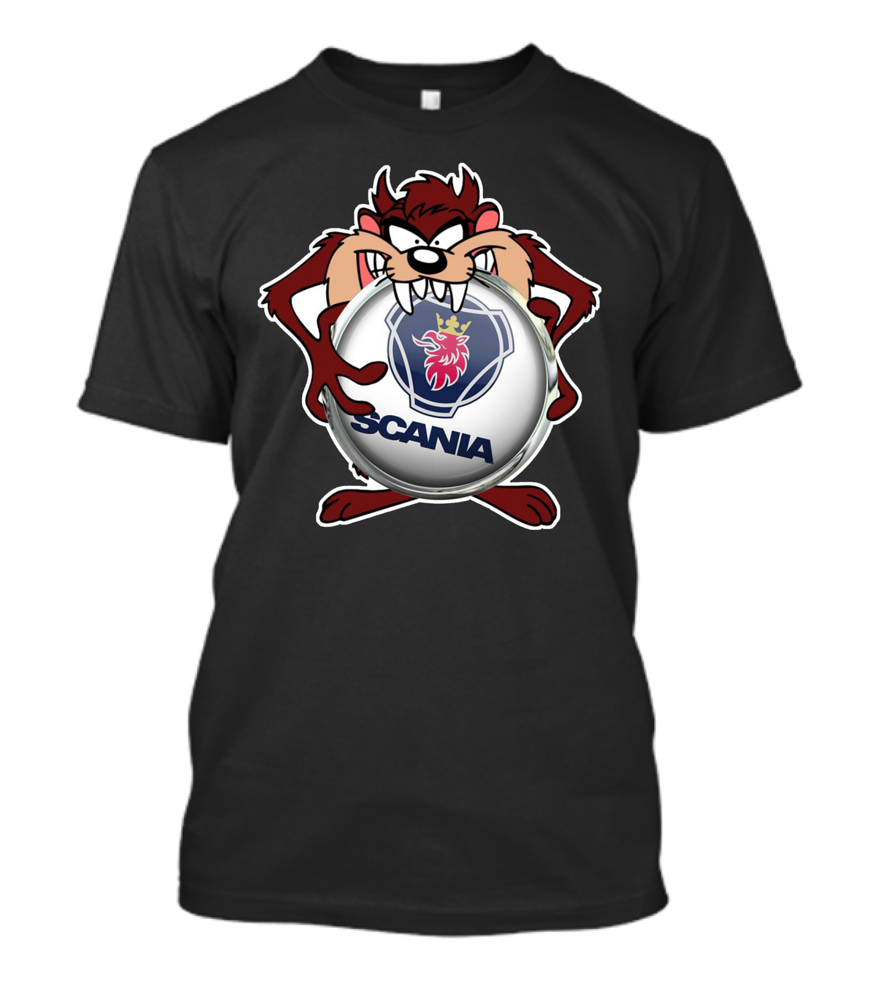 TAZ SCANIA Logo With Cartoon Character Holding Emblem T-Shirt