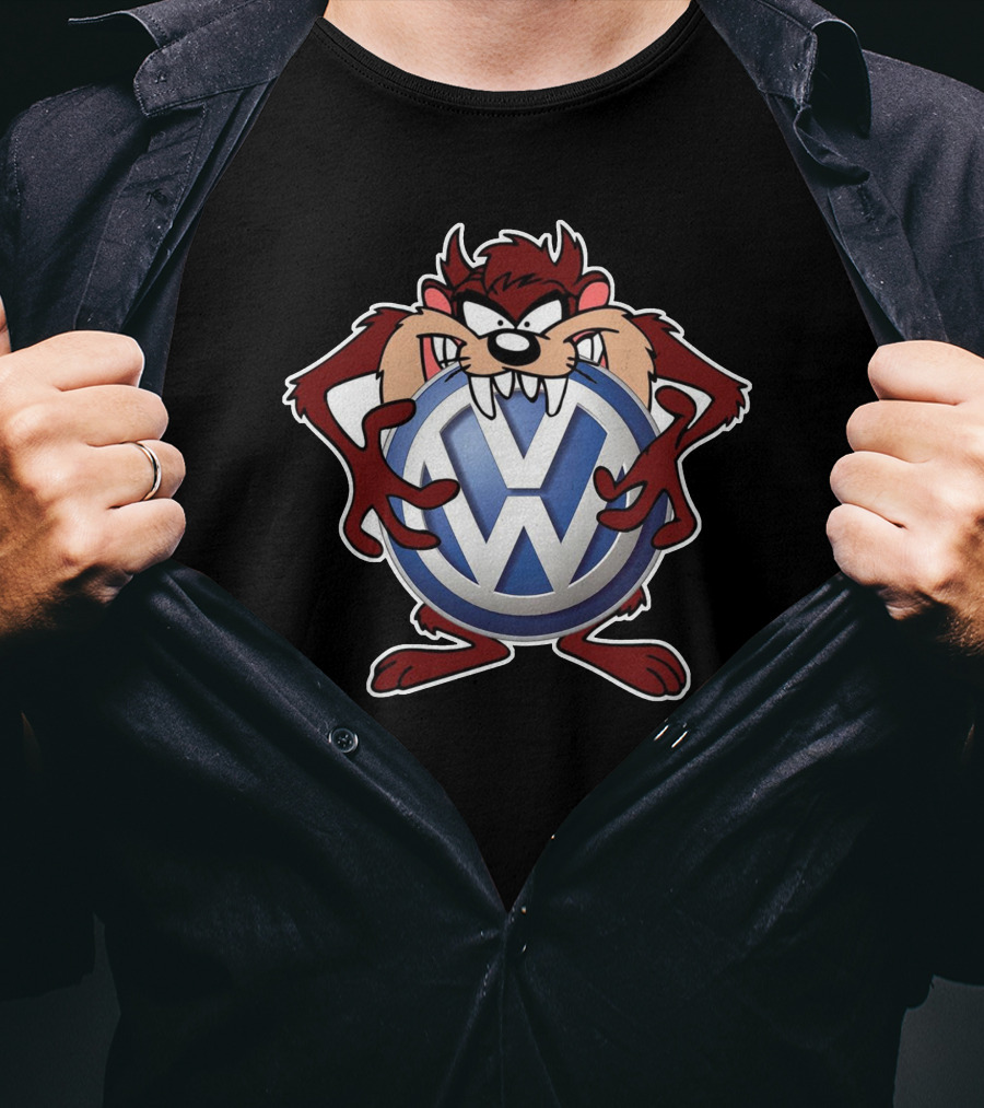 TAZ Volkswagen Logo With Classic Cartoon Character Holding Emblem T-Shirt