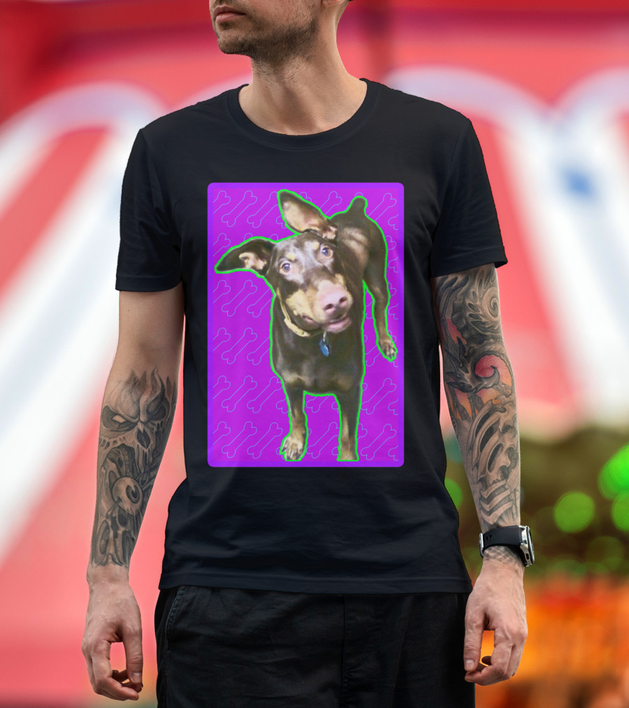 Barron the Dog with Playful Pink Bone Pattern Background T-Shirt